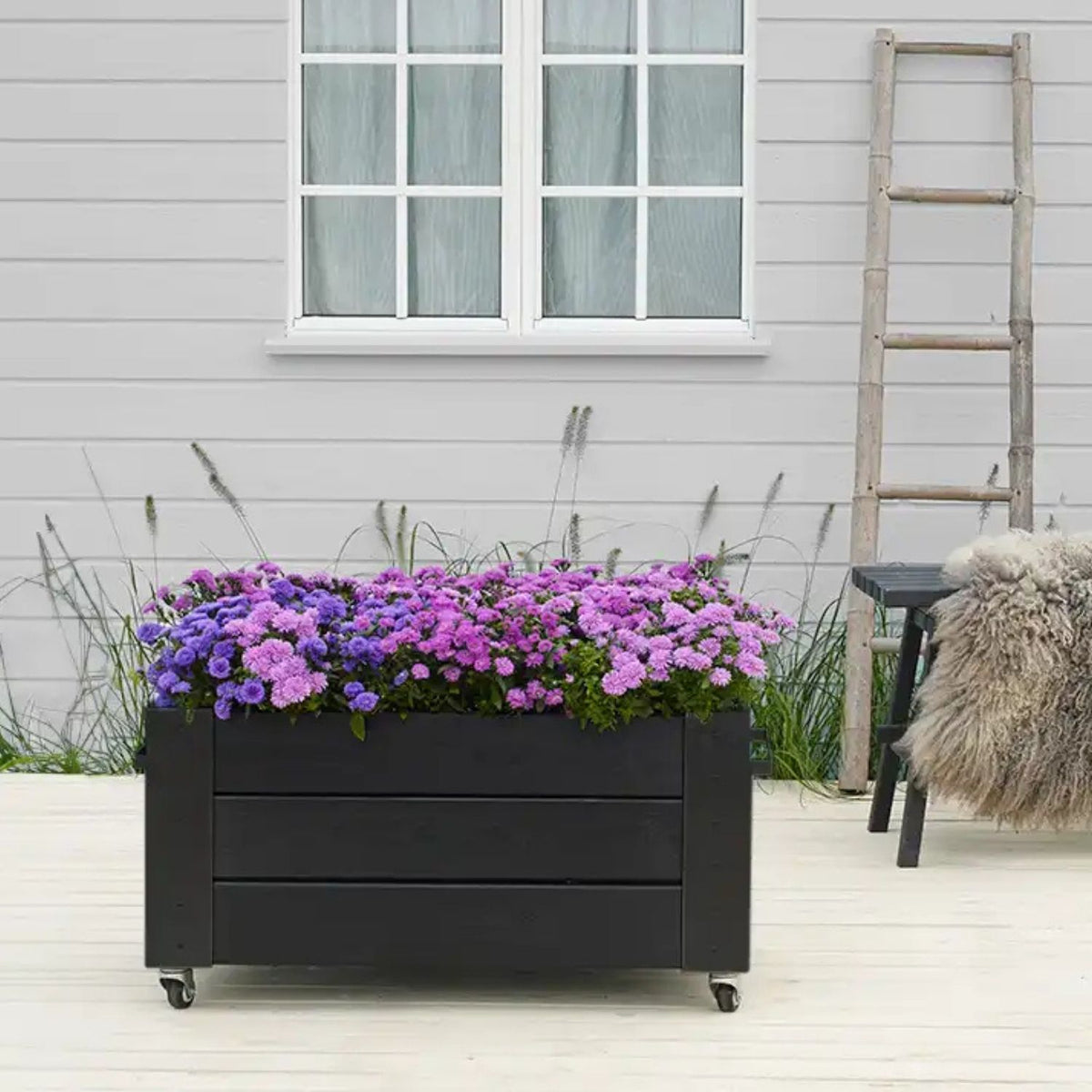 Pflanzkasten 'Cubic' | Rollen und Griff | L 46 x B 50 x H 45 cm | Nadelholz | schwarz