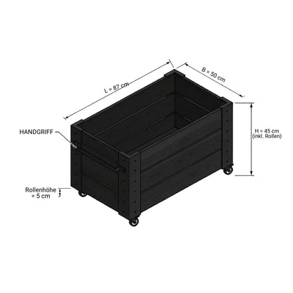 Pflanzkasten 'Cubic' | Rollen und Griff | L 46 x B 50 x H 45 cm | Nadelholz | schwarz