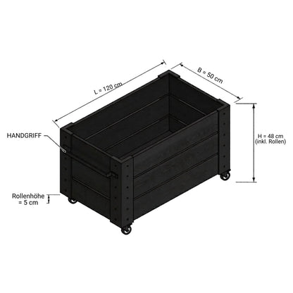 Pflanzkasten 'Cubic' | Rollen und Griff | L 46 x B 50 x H 45 cm | Nadelholz | schwarz