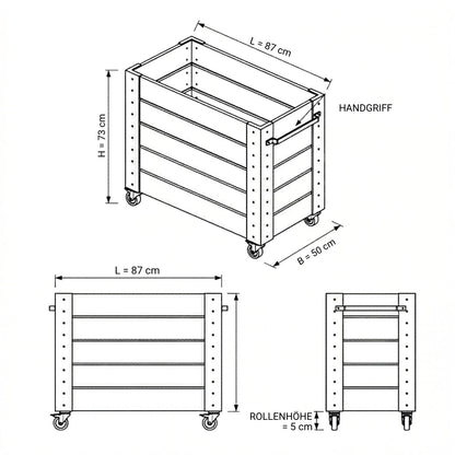Pflanzkasten 'Cubic' | Rollen und Griff | L 46 x B 50 x H 45 cm | Nadelholz | schwarz