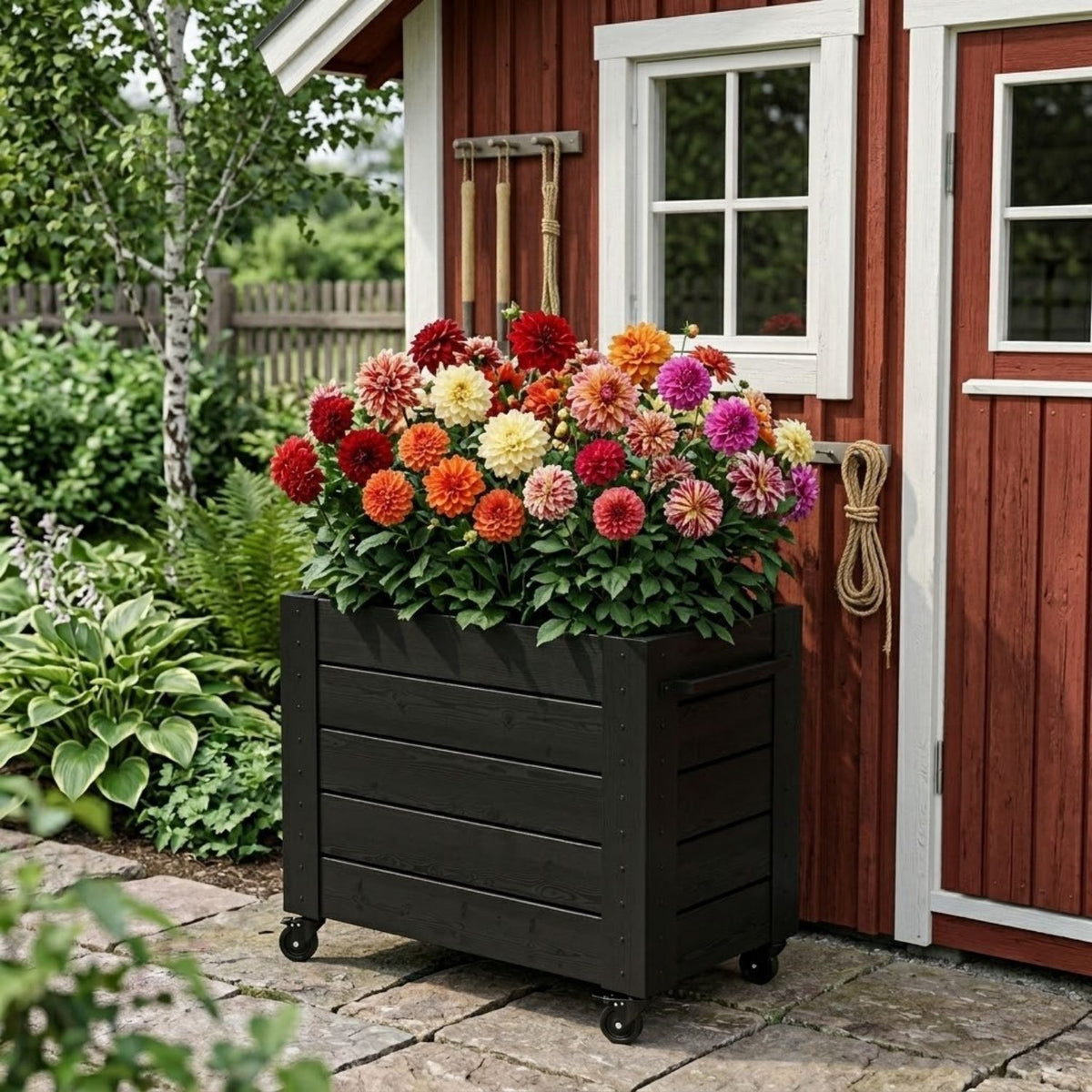 Pflanzkasten 'Cubic' | Rollen und Griff | L 46 x B 50 x H 45 cm | Nadelholz | schwarz