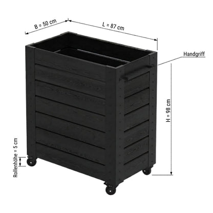 Pflanzkasten 'Cubic' | Rollen und Griff | L 46 x B 50 x H 45 cm | Nadelholz | schwarz