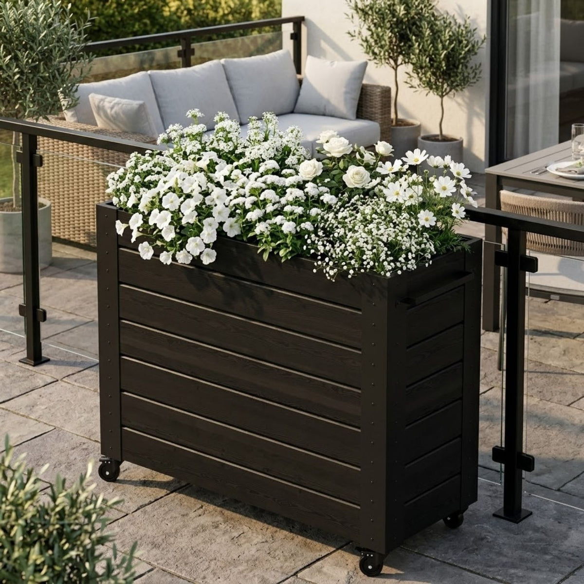 Pflanzkasten 'Cubic' | Rollen und Griff | L 46 x B 50 x H 45 cm | Nadelholz | schwarz