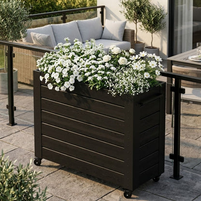 Pflanzkasten 'Cubic' | Rollen und Griff | L 46 x B 50 x H 45 cm | Nadelholz | schwarz