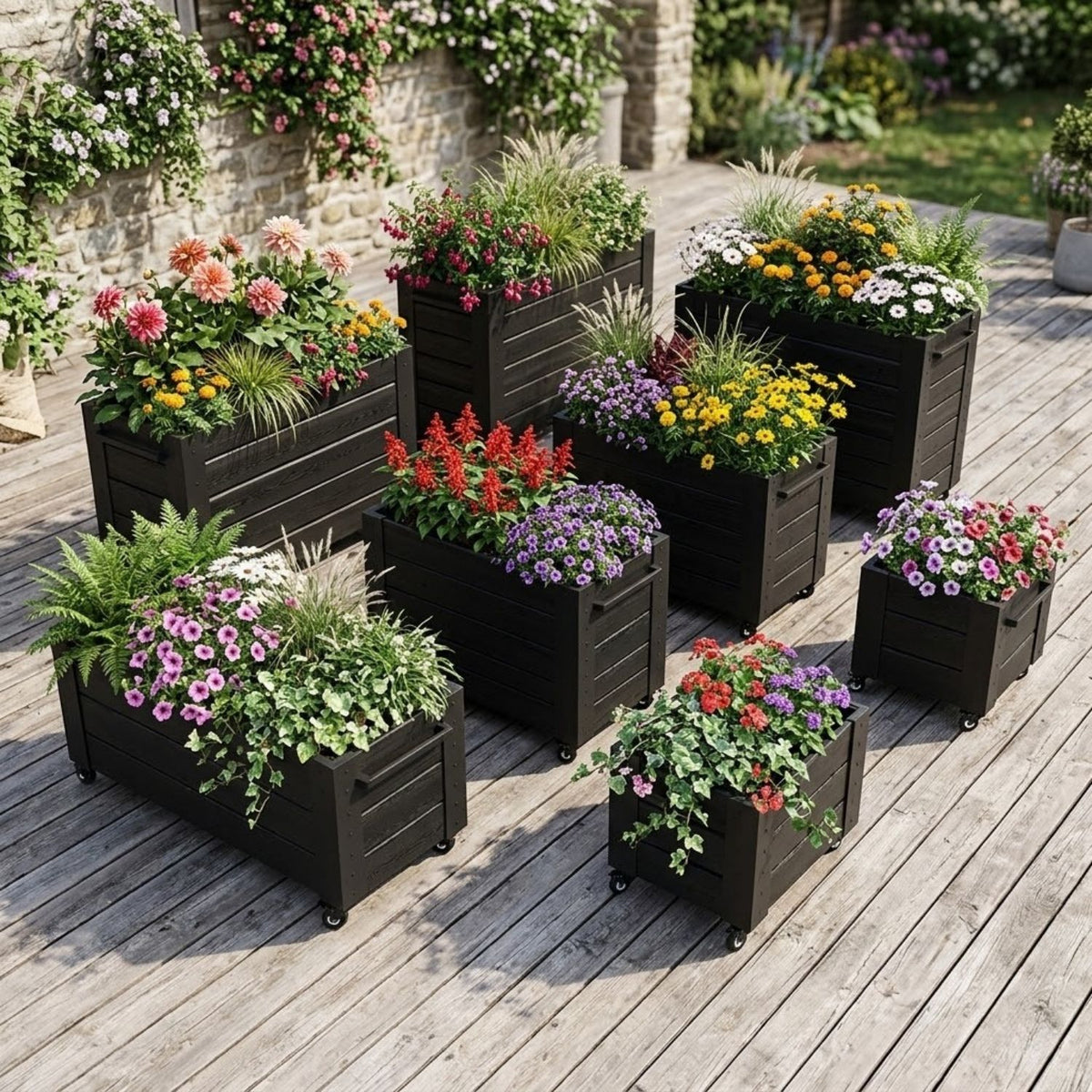 Pflanzkasten 'Cubic' | Rollen und Griff | L 46 x B 50 x H 45 cm | Nadelholz | schwarz