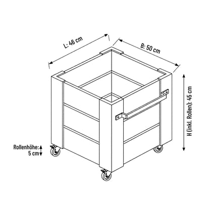 Pflanzkasten 'Cubic' | Rollen und Griff | L 46 x B 50 x H 45 cm | Nadelholz | schwarz