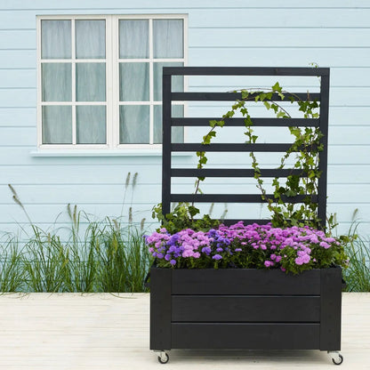 Pflanzkasten 'Cubic' | Spalier | Rollen/Griff | L 87 x B 80 x H 130/45 cm | Nadelholz | schwarz