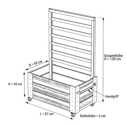 Pflanzkasten 'Cubic' | Spalier | Rollen/Griff | L 87 x B 80 x H 130/45 cm | Nadelholz | schwarz