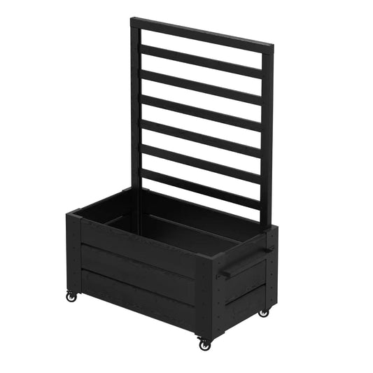 Pflanzkasten 'Cubic' | Spalier | Rollen/Griff | L 87 x B 80 x H 130/45 cm | Nadelholz | schwarz