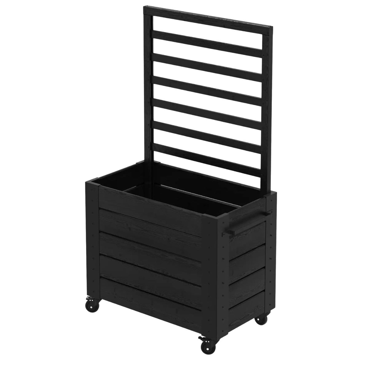 Pflanzkasten 'Cubic' | Spalier | Rollen/Griff | L 87 x B 80 x H 130/45 cm | Nadelholz | schwarz