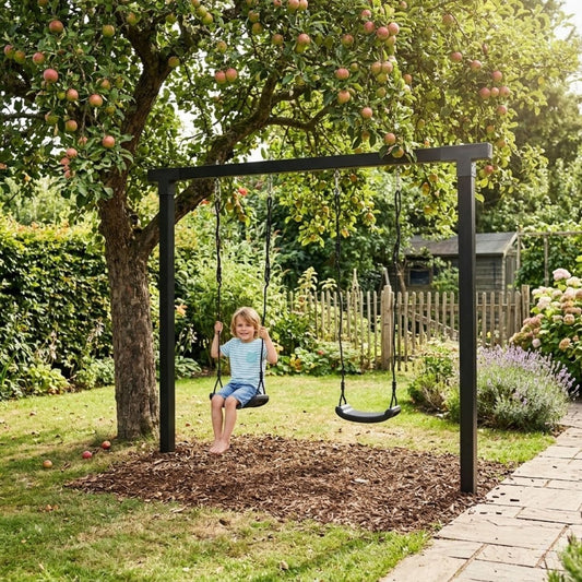 Schaukelgestell 'Cubic' | L 268 x B 9 x H 209 cm | 2 Schaukeln | Holzpfosten | schwarz