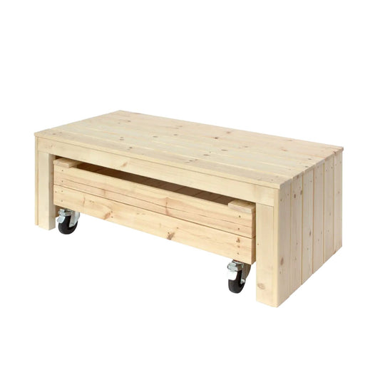 Sandkasten 'Fun' | Sitzbank | Räder | L 120 x B 60 x H 46 cm | Holz unbhandelt