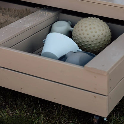 Sandkasten 'Fun' | Sitzbank | Räder | L 120 x B 60 x H 46 cm | Holz unbhandelt