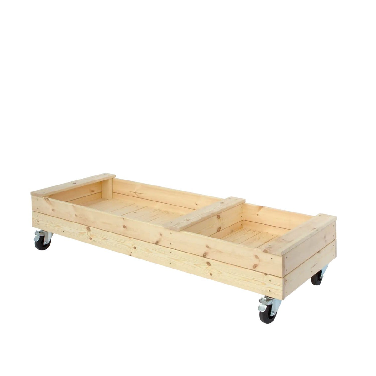 Sandkasten 'Fun' | Sitzbank | Räder | L 120 x B 60 x H 46 cm | Holz unbhandelt