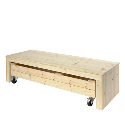 Sandkasten 'Fun' | Sitzbank | Räder | L 120 x B 60 x H 46 cm | Holz unbhandelt