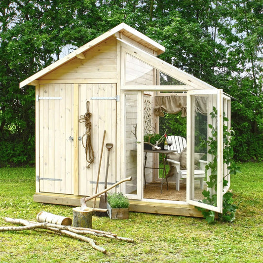 Gewächshaus + Geräteraum 'Orangerie' | L 208 x B 316 x H 285 cm | Holz unbehandelt | 6,6 m²