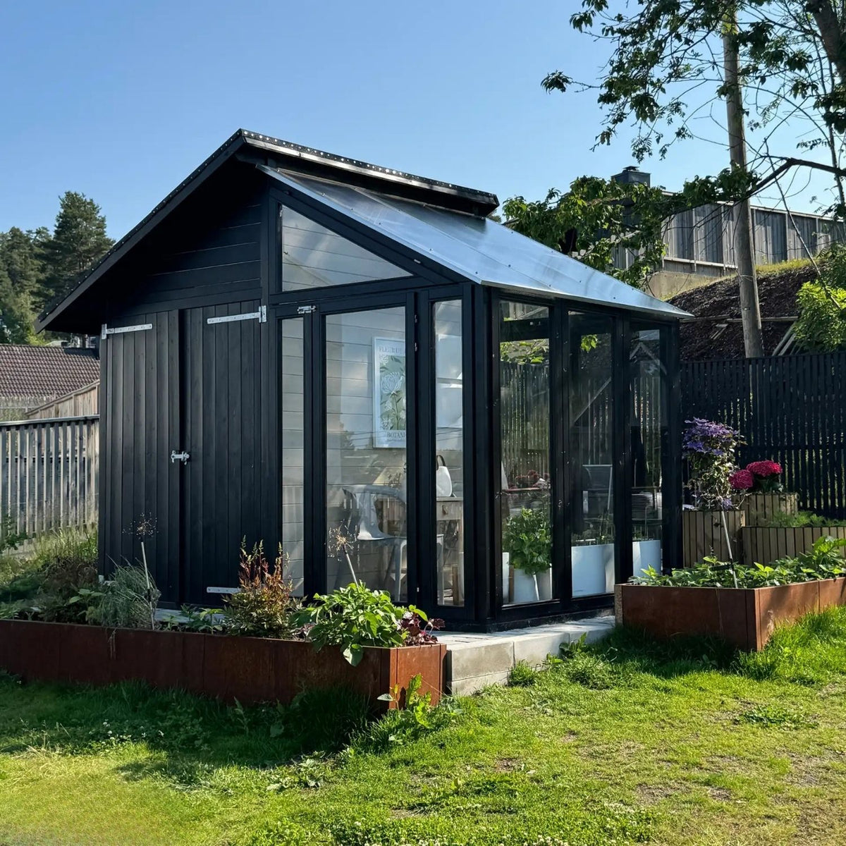 Gewächshaus + Geräteraum 'Orangerie' | L 208 x B 316 x H 285 cm | Holz unbehandelt | 6,6 m²