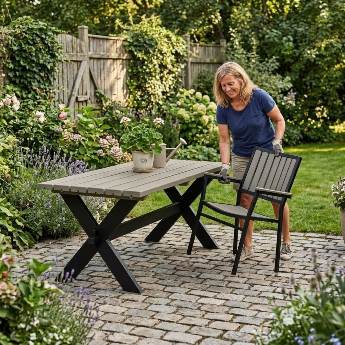 Planken-Gartenbank 'Nostalgie' | L 177 x B 38 x H 44 cm | Kiefer | Graubraun/Schwarz