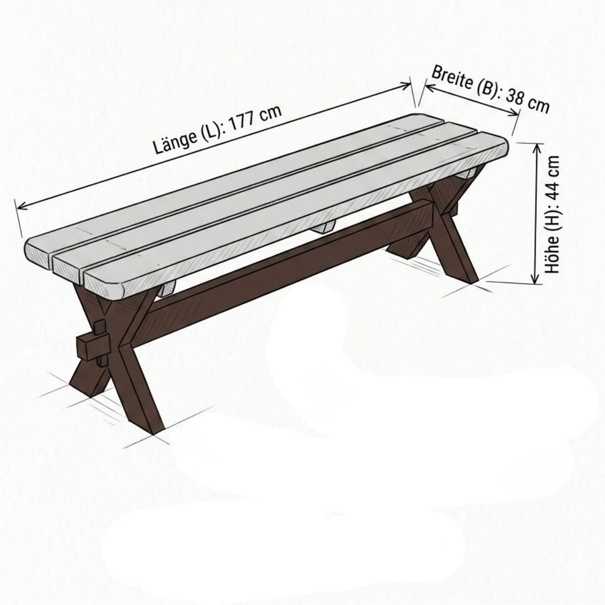 Planken-Gartenbank 'Nostalgie' | L 177 x B 38 x H 44 cm | Kiefer | Graubraun/Schwarz
