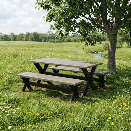Planken-Gartenbank 'Nostalgie' | L 177 x B 38 x H 44 cm | Kiefer | Graubraun/Schwarz