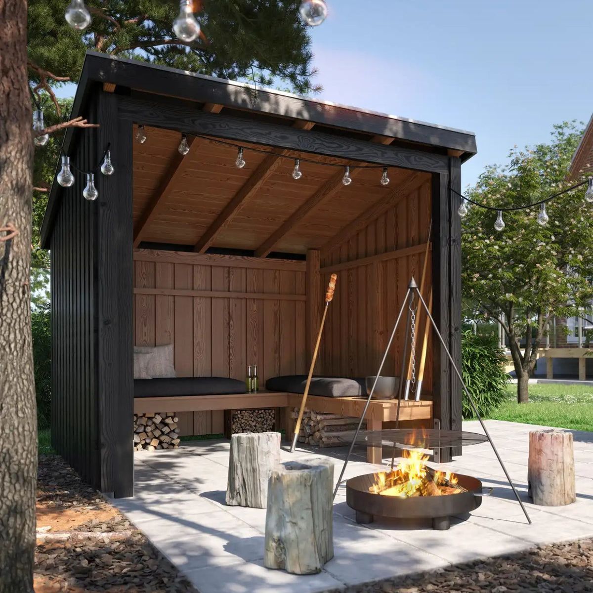 Gartenlaube 'Nordic' | Bank | L 229 x B 218 x H 169/220 cm | Holz unbehandelt | 5 m²