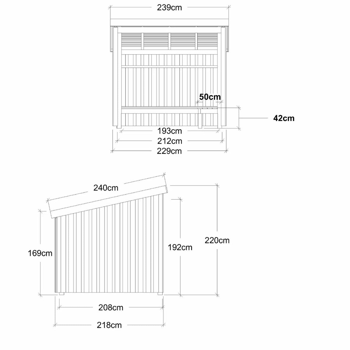 Gartenlaube 'Nordic' | Bank | L 229 x B 218 x H 169/220 cm | Holz unbehandelt | 5 m²
