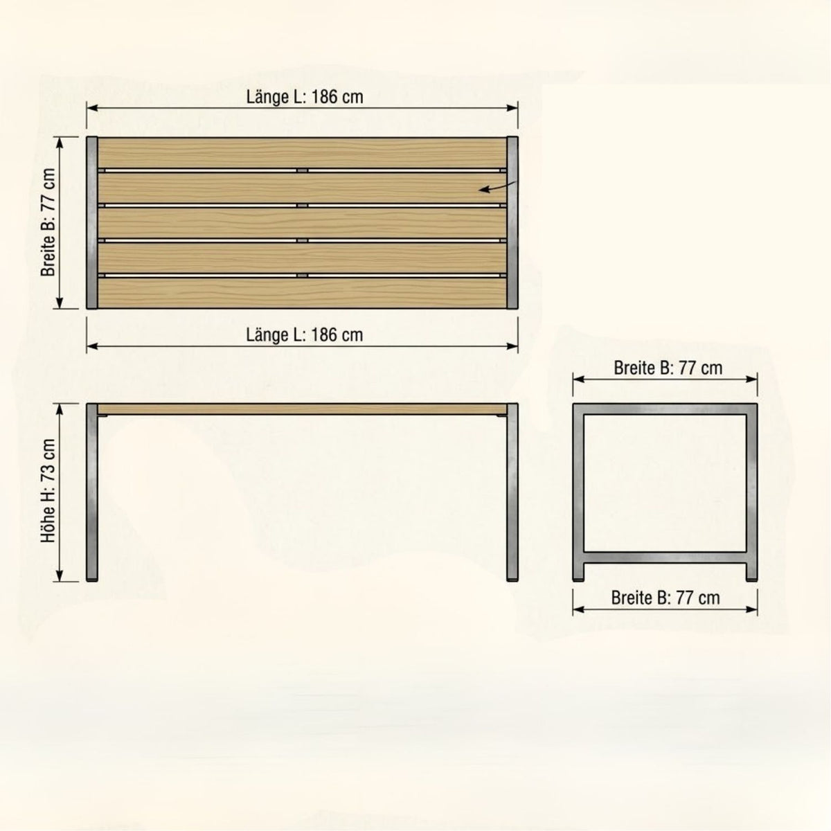 Planken-Gartentisch 'Elementar' | L 186 x B 77 x H 73 cm | Holz