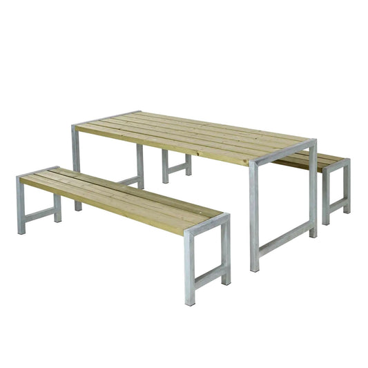 Planken-Gartengarnitur 'Elementar' | 1 Tisch und 2 Bänke | Holz