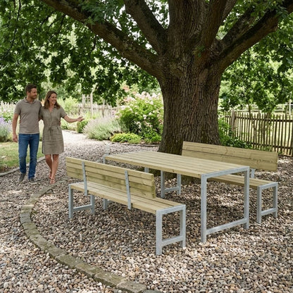 Planken-Gartengarnitur 'Elementar' | 1 Tisch und 2 Bänke | Holz