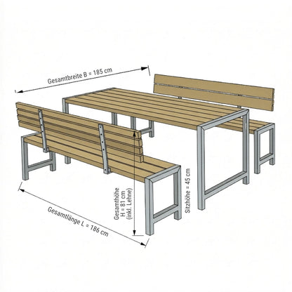 Planken-Gartengarnitur 'Elementar' | 1 Tisch und 2 Bänke | Holz