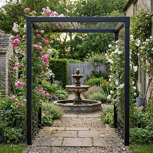Pflanzenspalier 'Rosenportal' | L 198 x B 108 x H 208 cm | Wandmontage | Stahlgitter | schwarz