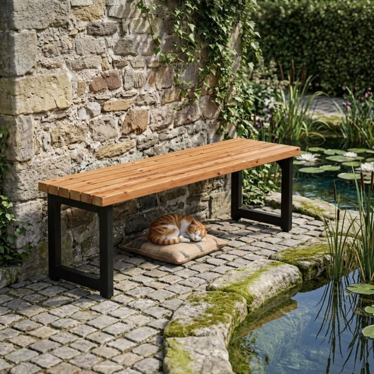 Planken-Gartenbank 'Trend Living' | L 150 x B 37 x H 45 cm | ThermoWood® | schwarz
