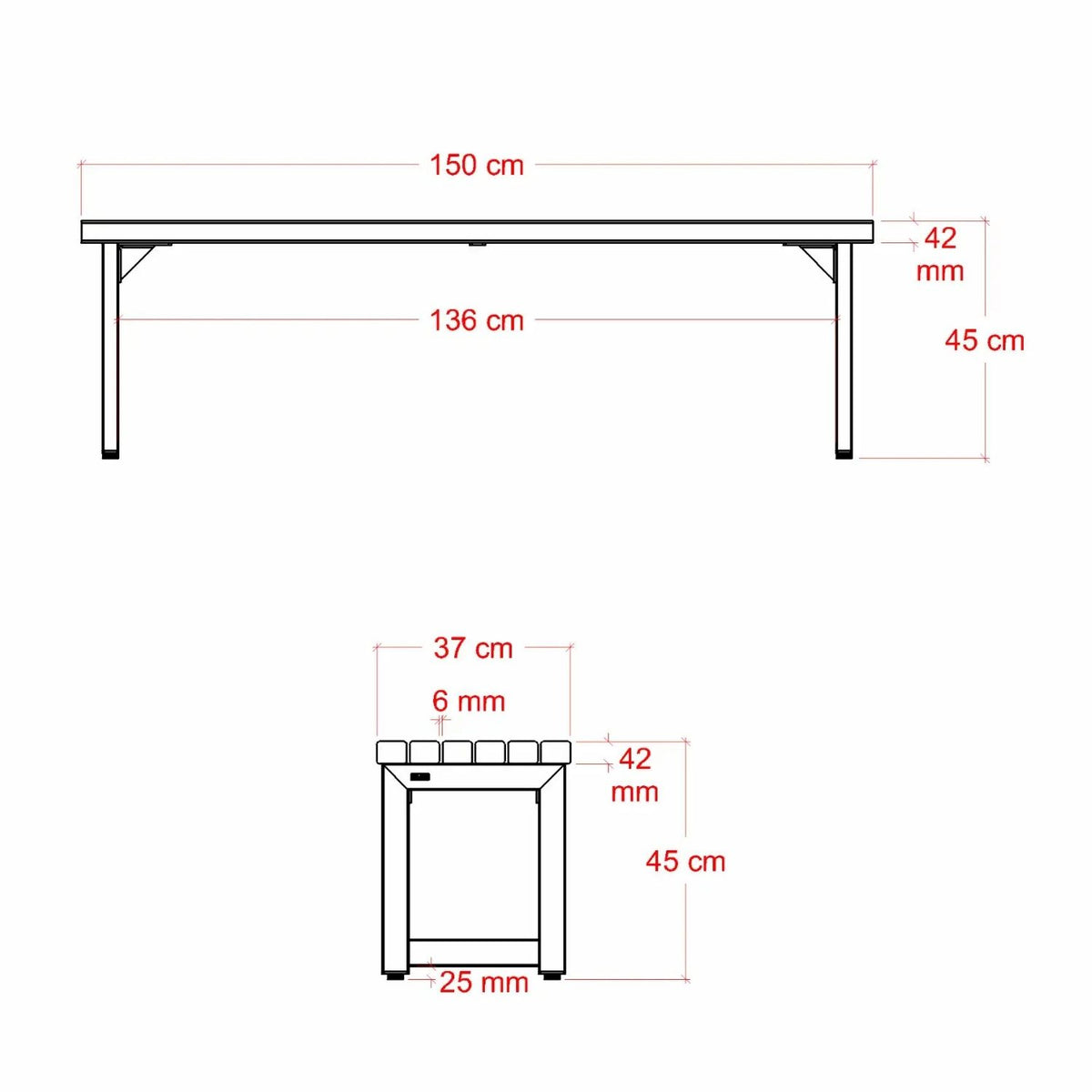 Planken-Gartenbank 'Trend Living' | L 150 x B 37 x H 45 cm | ThermoWood® | schwarz