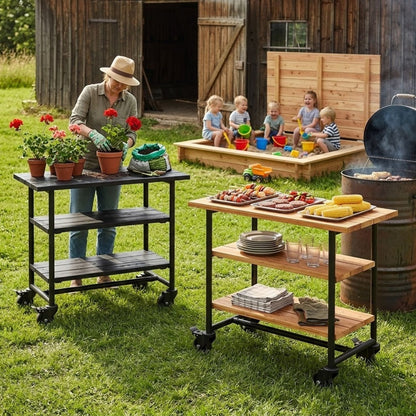 Pflanz-/Grilltisch 'Urban' | 2 Regalfächer | Rollen | L 100 x B 50 x H 90 cm | Beschläge Schwarz | Nadelholz