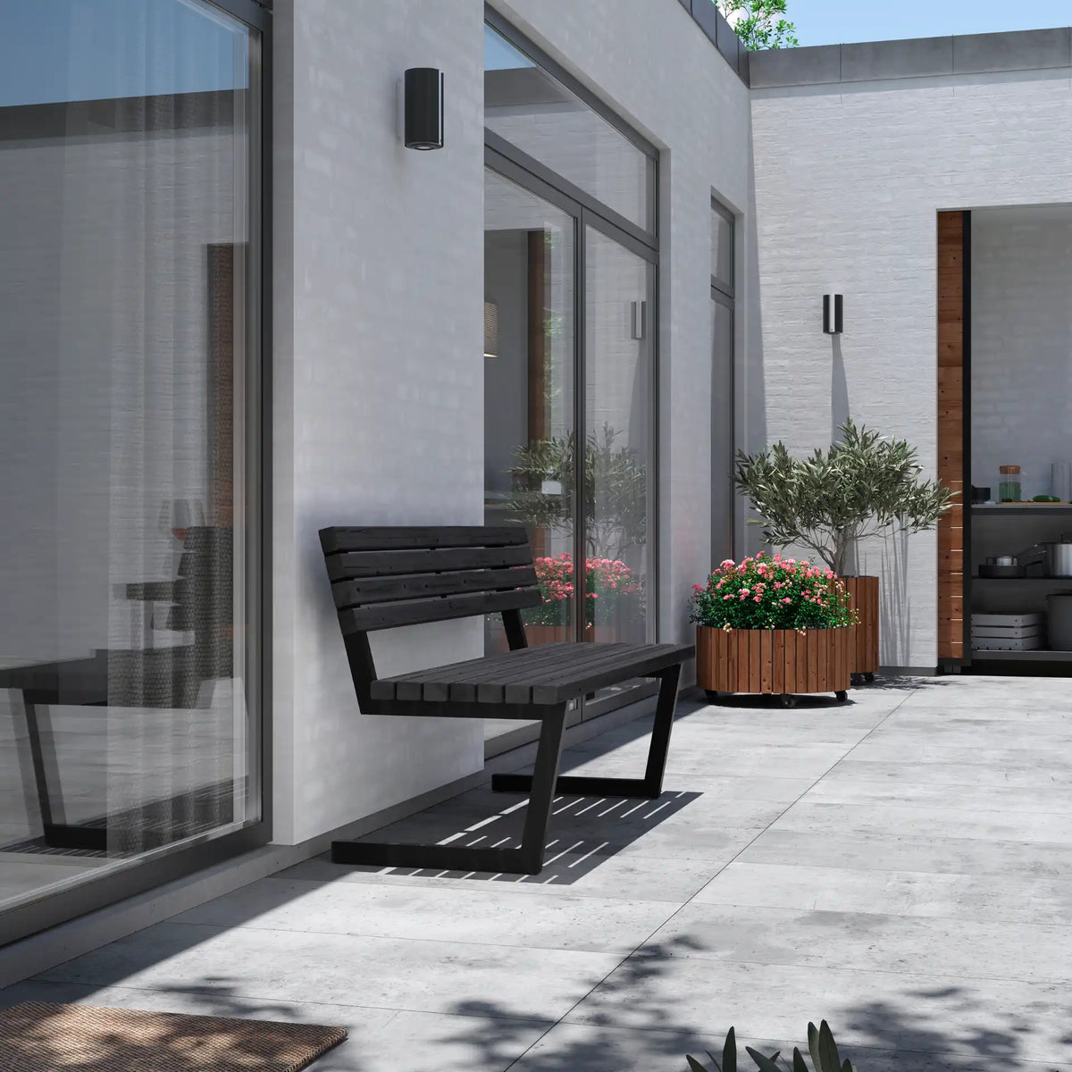 Gartenbank ‘Relax’ | L 150 x B 63,5 x H 82/46 | ThermoWood® | Beschläge feuerverzinkt | schwarz lackiert