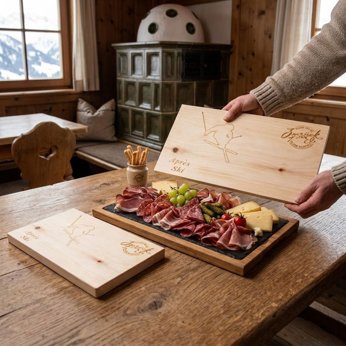 Brotzeit-/Vesperbrett Art 'Aprés Ski' groß/klein - '4bettersnacks' Klein