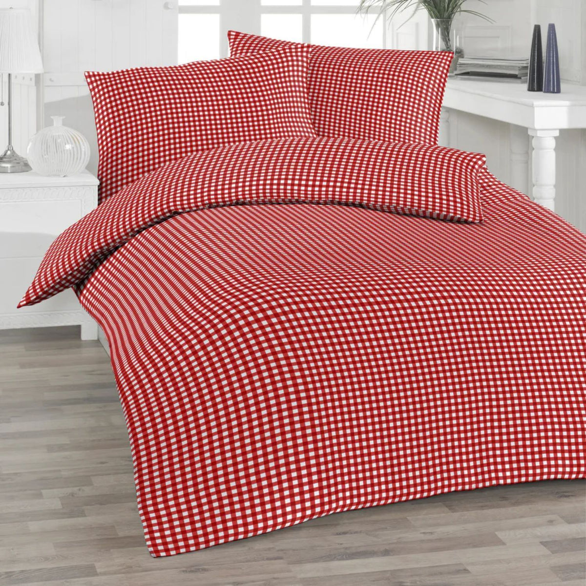 Seersucker-Bettwäsche | Vichy Karo | rot | 2x140x200 cm | Kissen 70x90 cm | 100% BW | 60°C