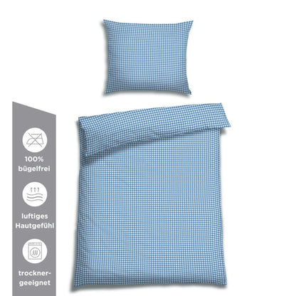 Seersucker-Bettwäsche | Vichy Karo | blau| 140x200 cm | Kissen 70x90 cm | 100% BW | 60°C