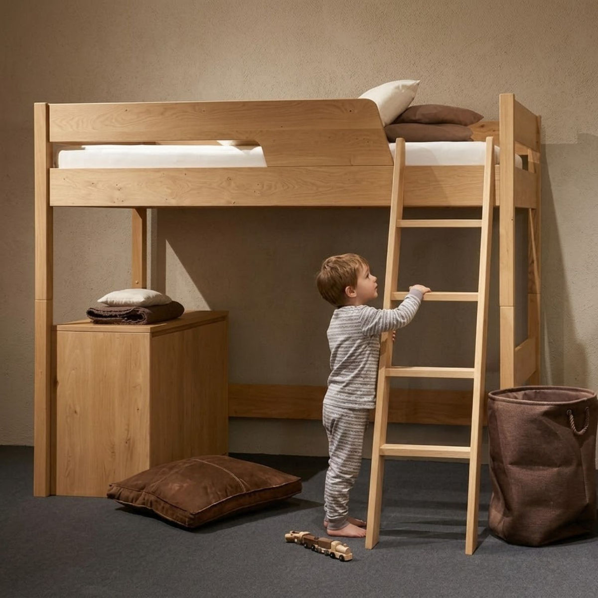 Hochbett / Stockbett 'Bunks & Dreams' | 90 x 200 cm | in Eiche mit Öl behandelt  | Made in Italy