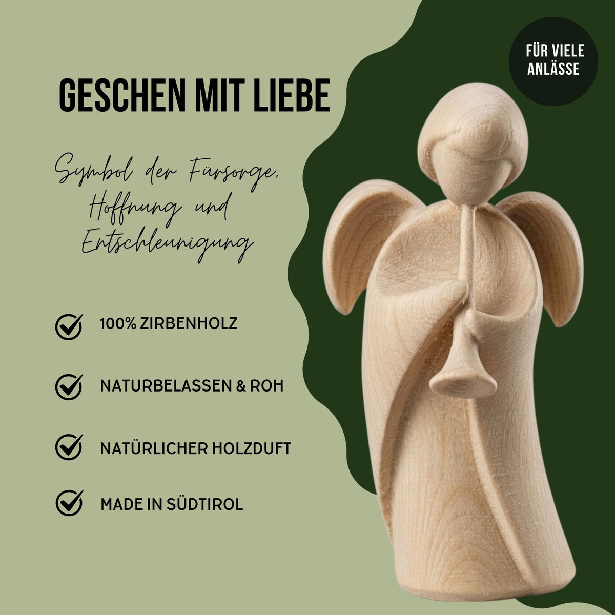 Klassischer Schutzengel aus Zirbenholz | Trompete 9cm