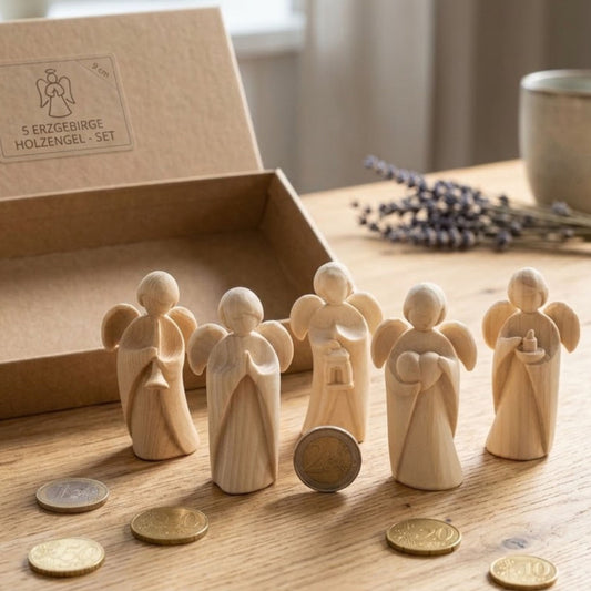 5er Set Klassischer Schutzengel aus Zirbenholz | Geschenk zur Taufe oder zu Weihnachten | Handwerk aus Südtirol
