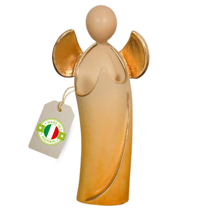 Engel 'Aurelio' | Ahorn | betend | coloriert Gold | 11,5 cm