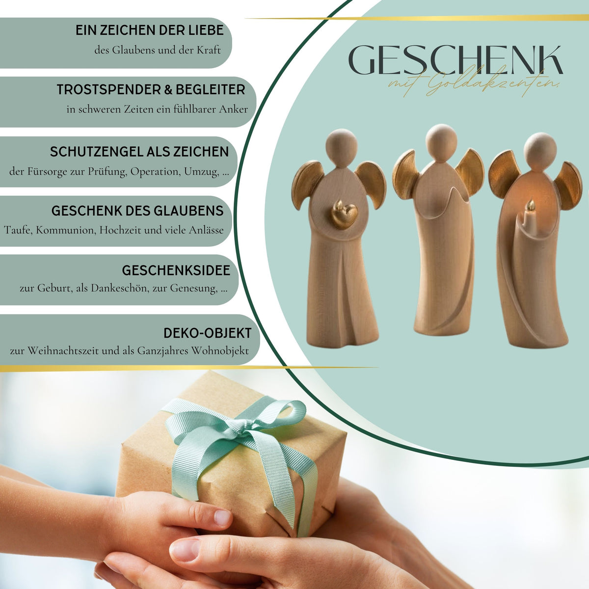 Engel 'Aurelia' | betend | Ahorn | gewachst Gold | 11,5 cm