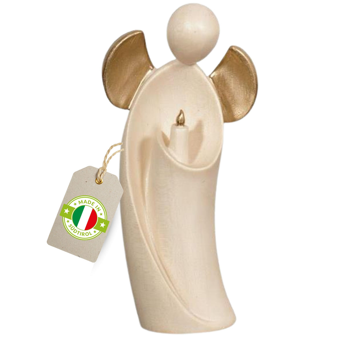 Engel 'Aurelia' | mit Kerze | Ahorn | gewachst Gold | 11,5 cm