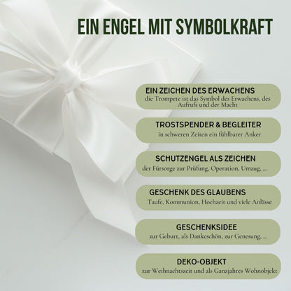 Klassischer Schutzengel aus Zirbenholz | Trompete 9cm