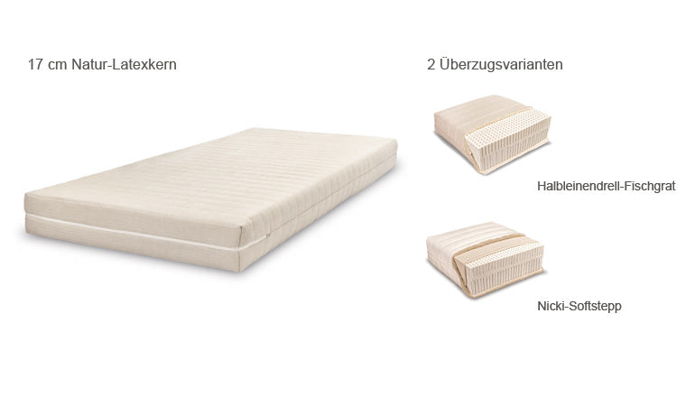 Naturlatexmatratze 'Natura One'  1 Liege-Zone, 17 cm Stärke 80x200 weich halbleinendrellfischgrat
