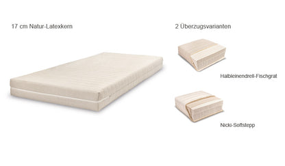 Naturlatexmatratze 'Natura One'  1 Liege-Zone, 17 cm Stärke 80x200 weich halbleinendrellfischgrat