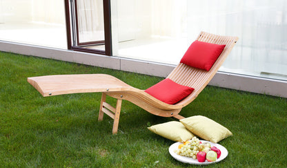 Relaxliege 'Well' - Die Massivholzliege für Anspruchsvolle - Birke natur unbehandelt, mit Fußgestell, mit Kissen