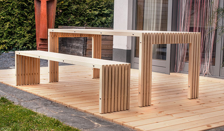 Hochwertiger Gartentisch 'Green' | 170x91x76 cm | Akazie/Robinie roh | Beine offen beidseitig