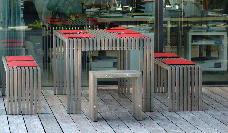 Hochwertiger Gartentisch 'Green' | 170x91x76 cm | Akazie/Robinie roh | Beine offen beidseitig